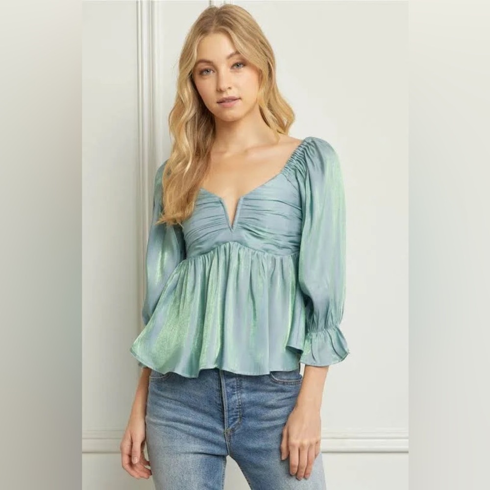 Blue Iridescent Entro Shimmer Baby Doll Top  Size Large